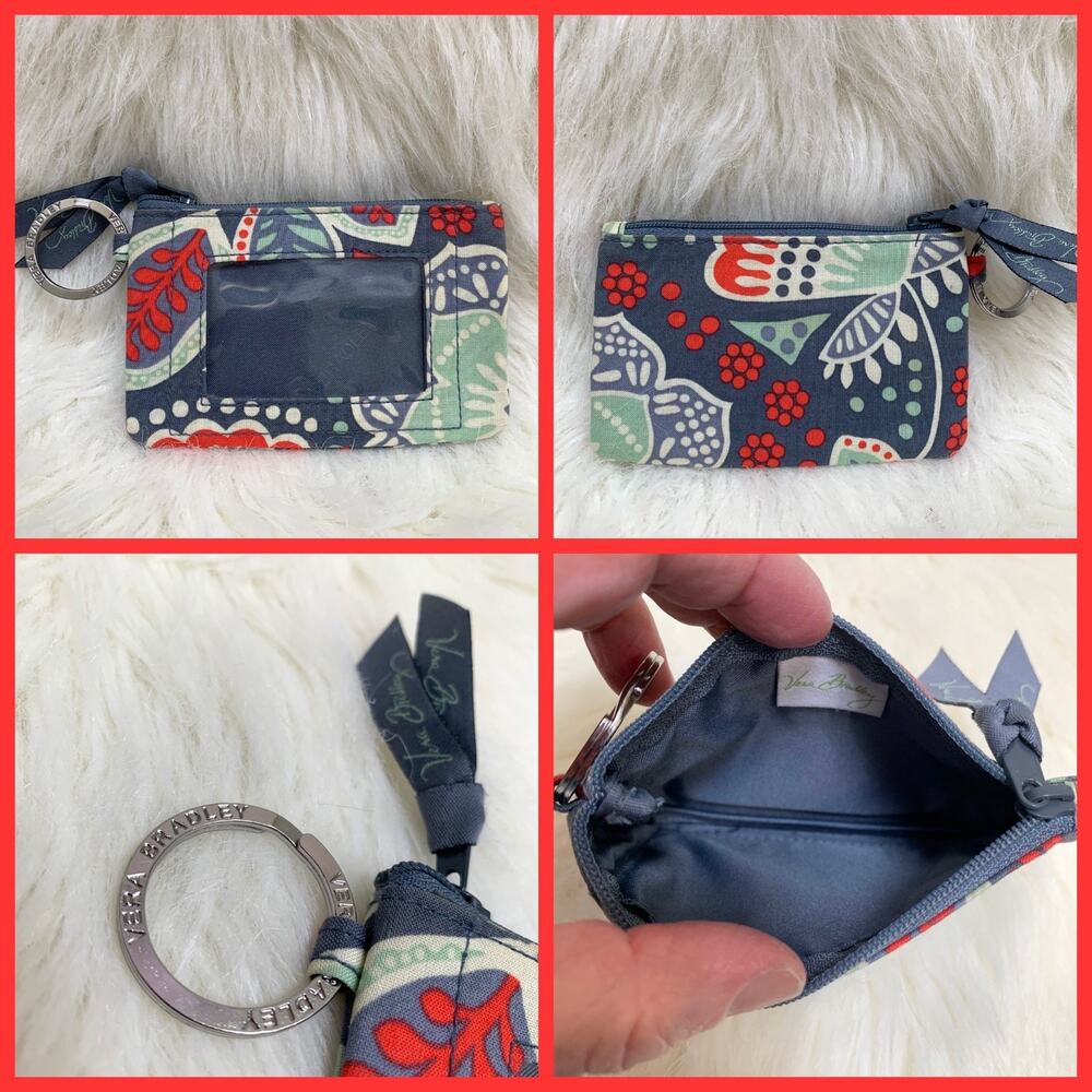 VERA BRADLEY Flat Cotton NOMADIC FLORAL Zip Coin ID Wallet w/Key Ring - Picture 8 of 8